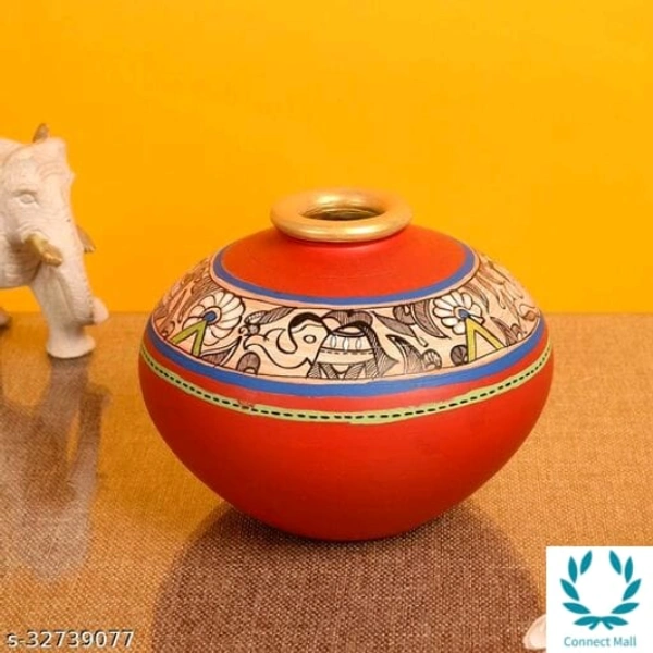 Vase Earthen Handcrafted Red Madhubani 4.5x5.5(HxD)  - Red